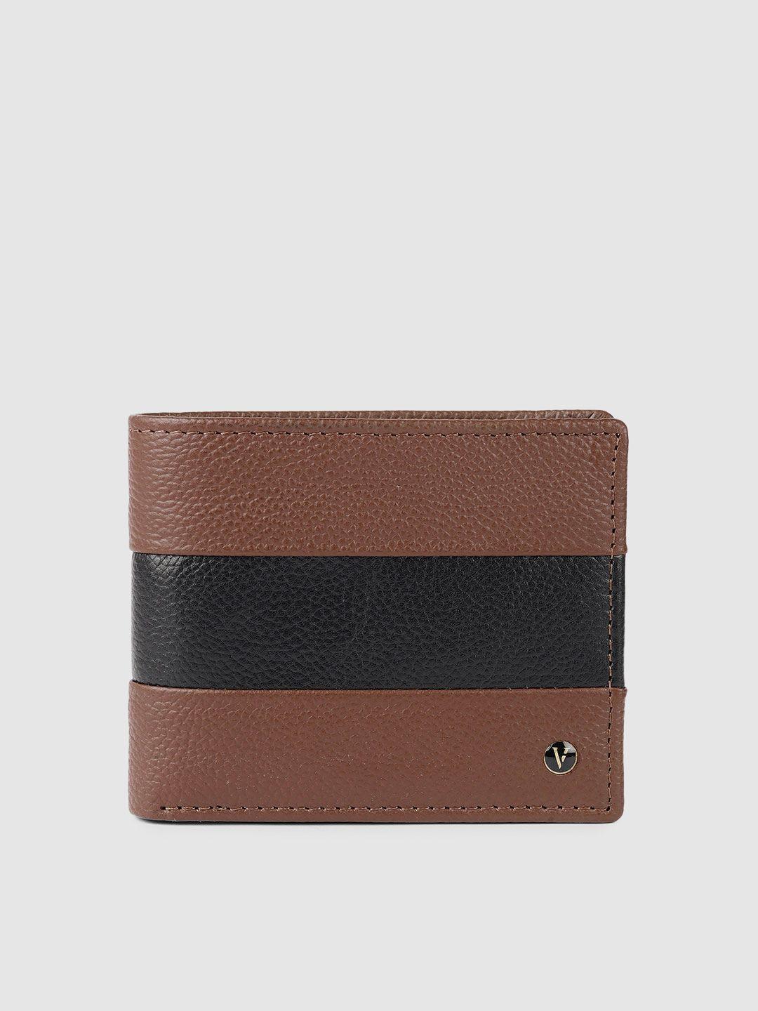 van heusen men brown & black colourblocked leather two fold wallet