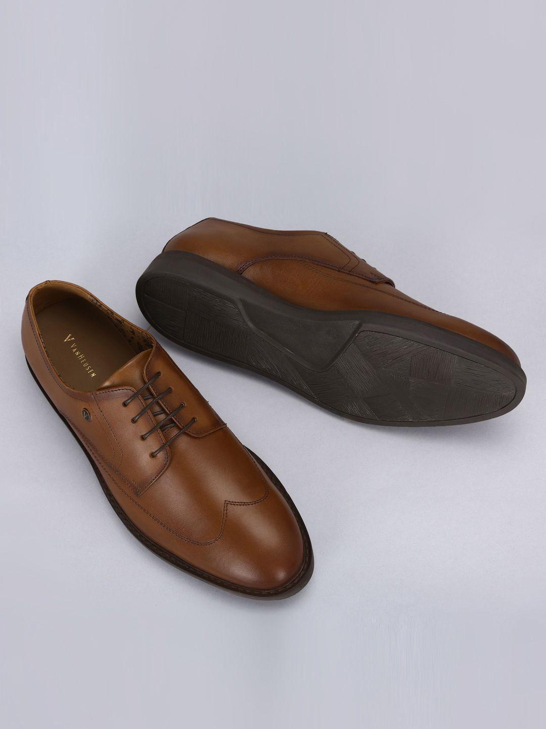 van heusen men brown  solid leather formal derbys