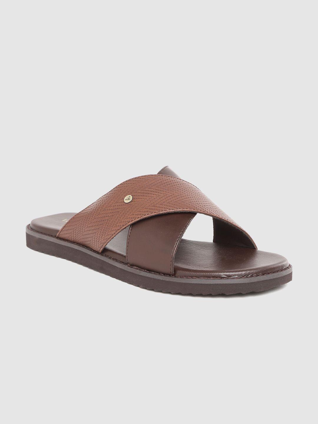 van heusen men brown basket weave textured sliders