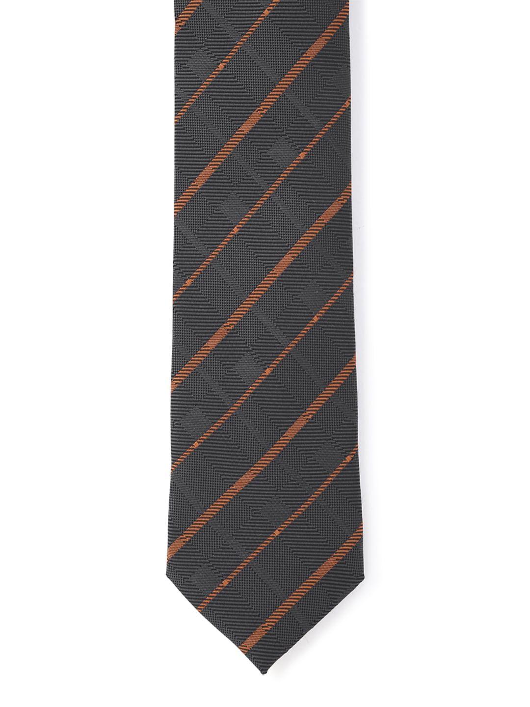van heusen men charcoal & brown striped broad tie
