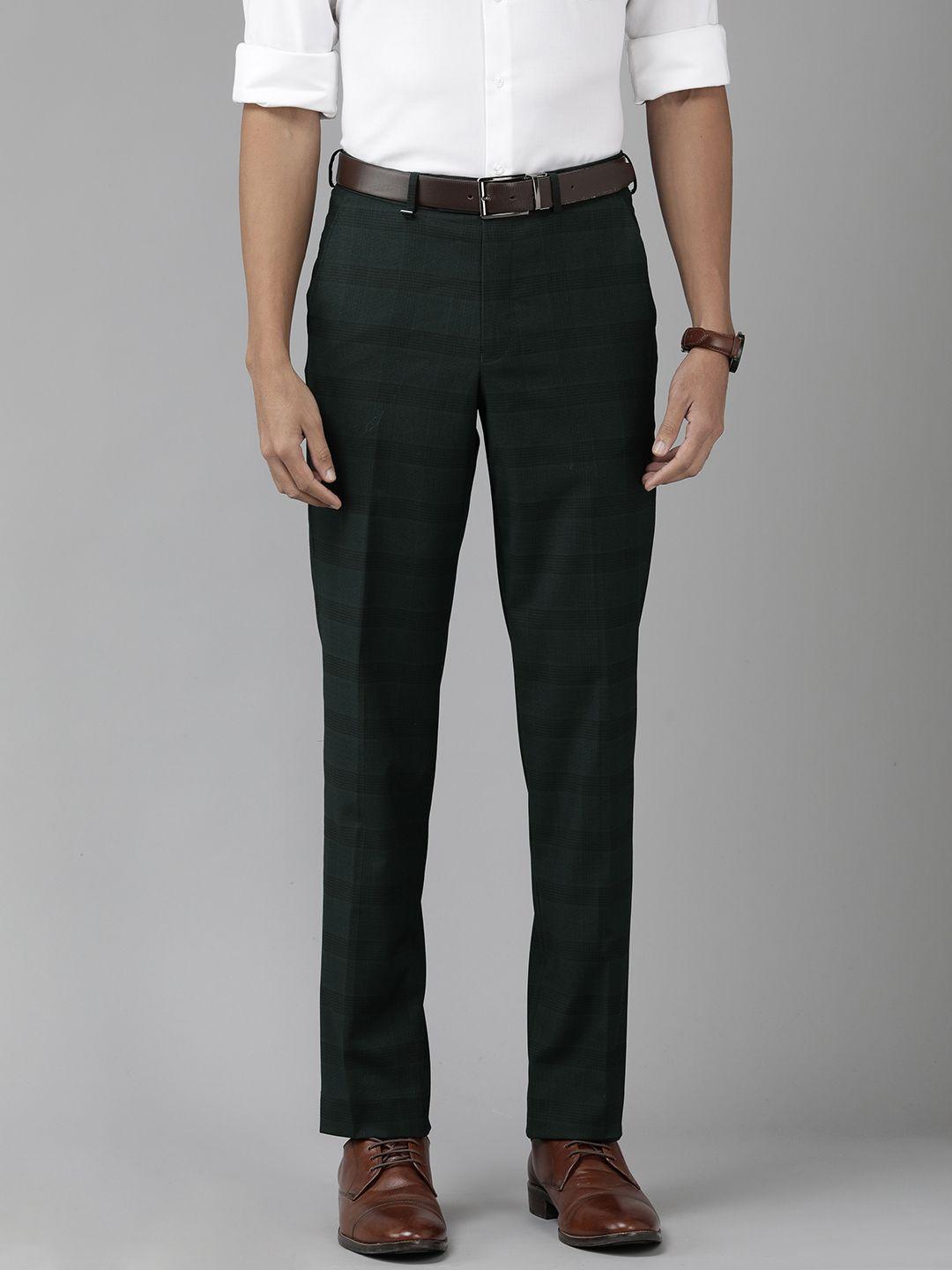 van heusen men checked custom fit mid-rise formal trousers