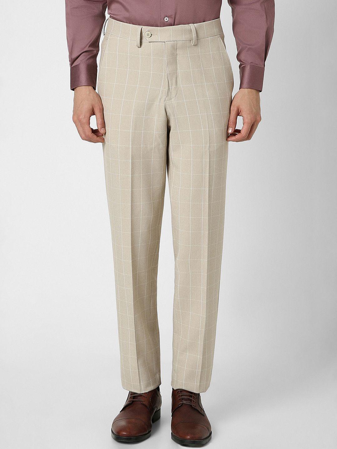 van heusen men checked mid-rise formal trousers