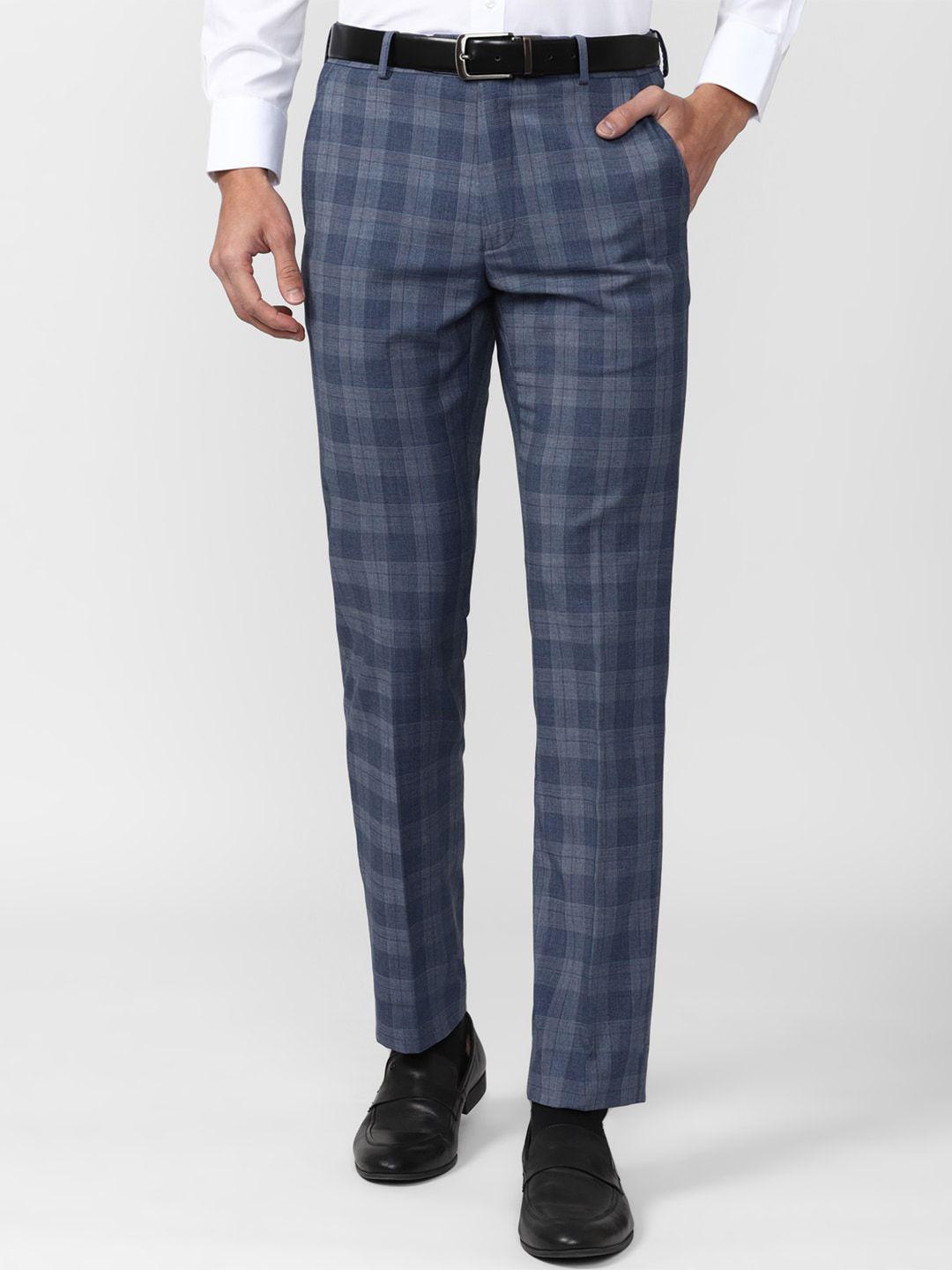 van heusen men checked slim fit formal trousers