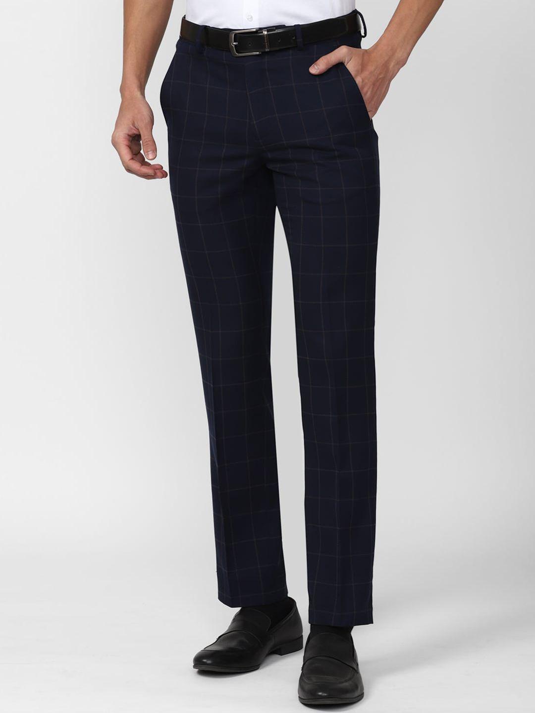 van heusen men checked slim fit formal trousers