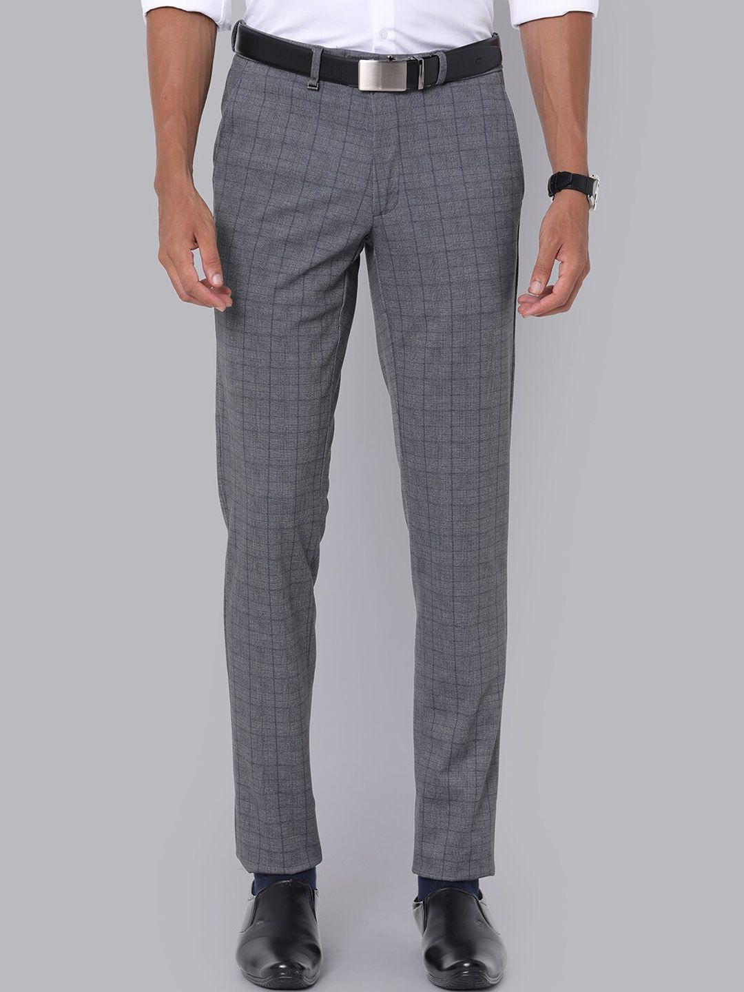 van heusen men checked slim fit formal trousers