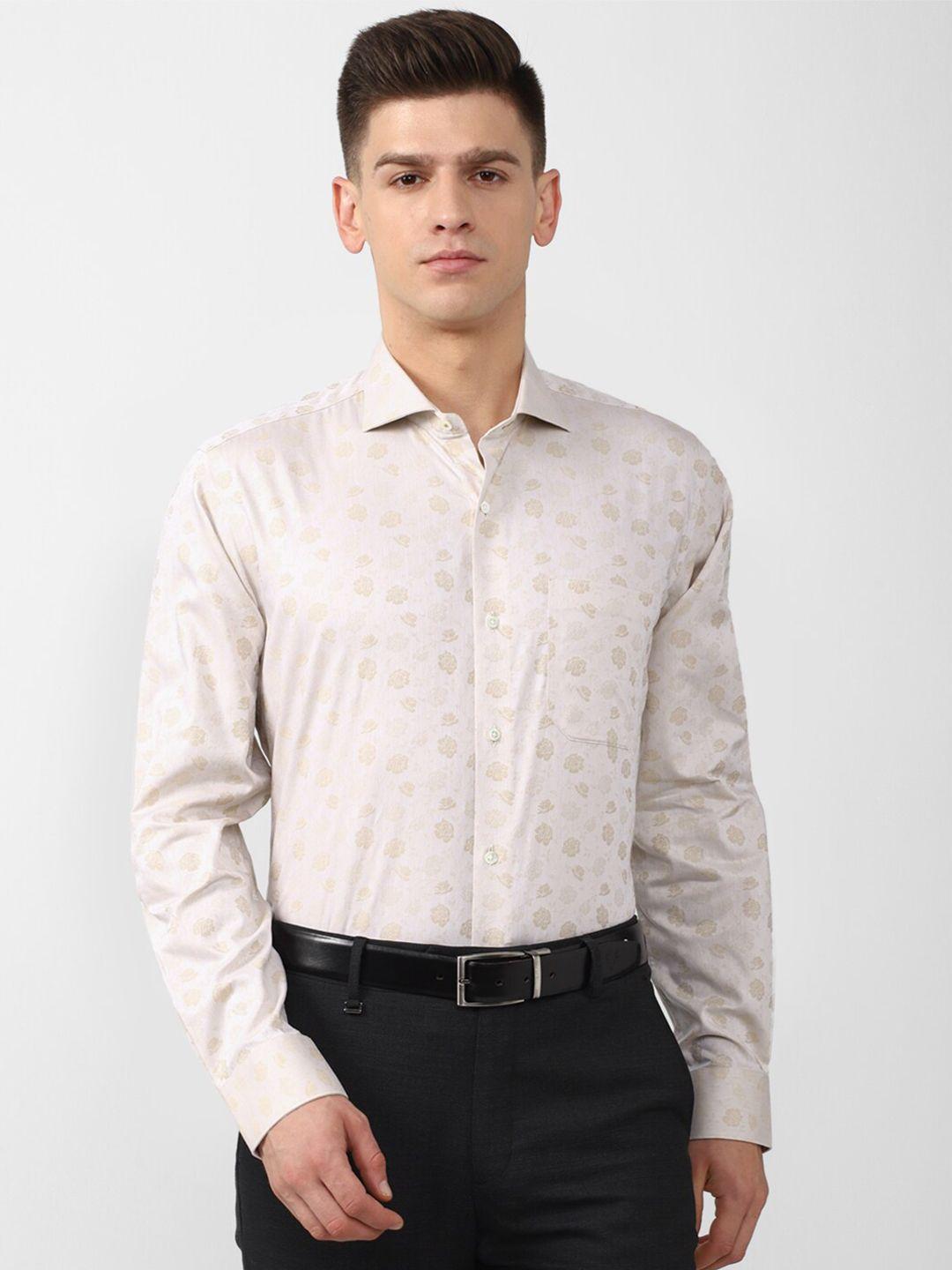 van heusen men cream-coloured pure cotton spread collar floral printed formal shirt