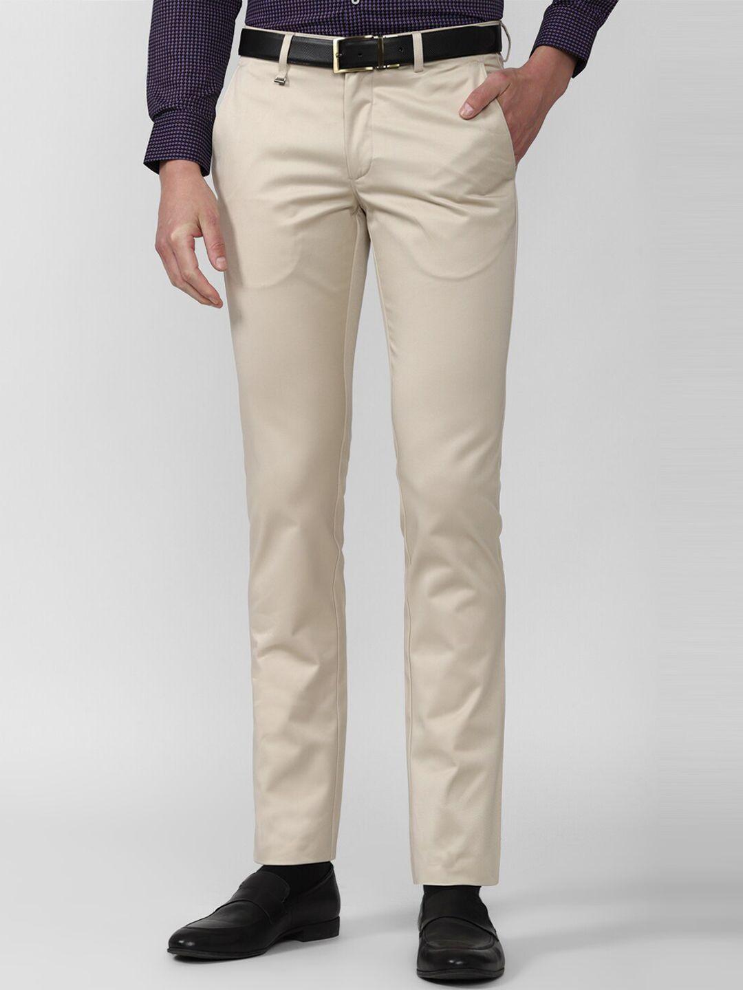 van heusen men cream-coloured slim fit formal trousers