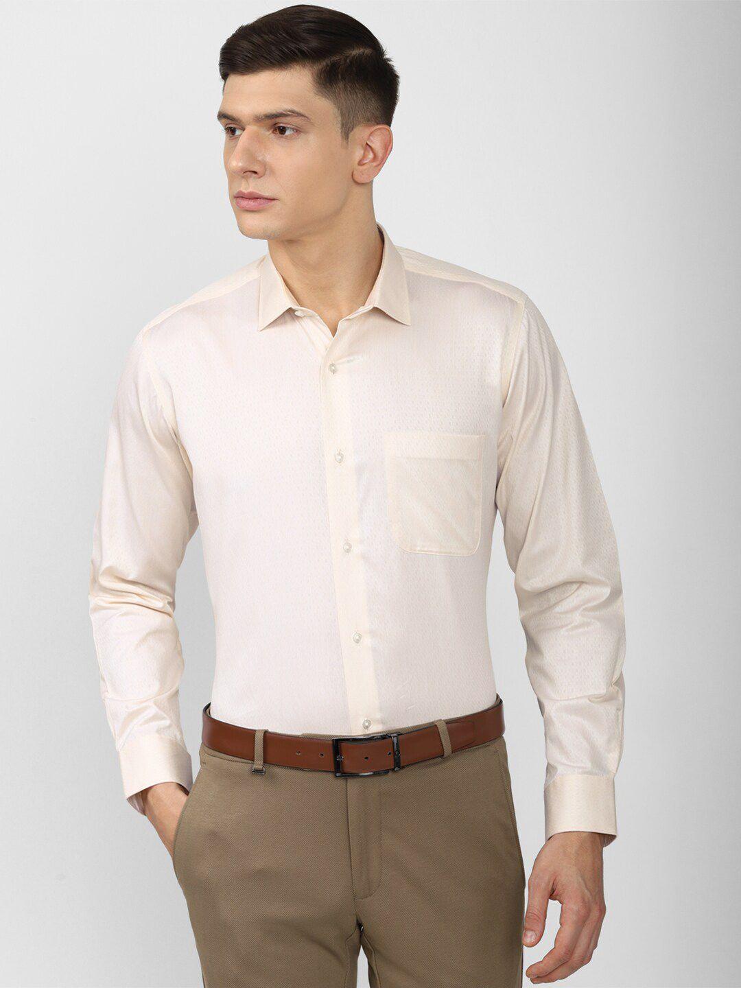 van heusen men cream-coloured solid cotton formal shirt