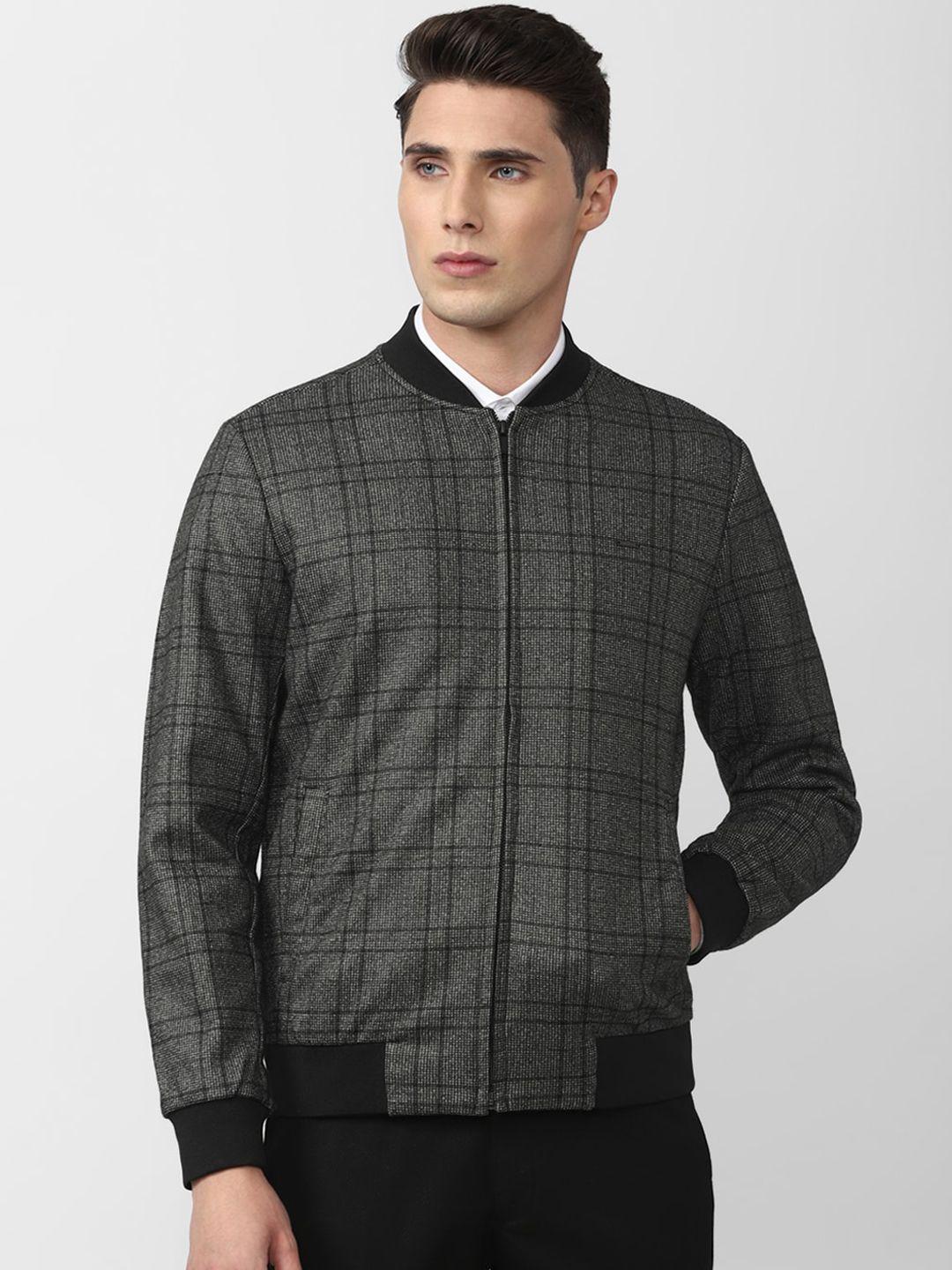 van heusen men grey checked bomber jacket