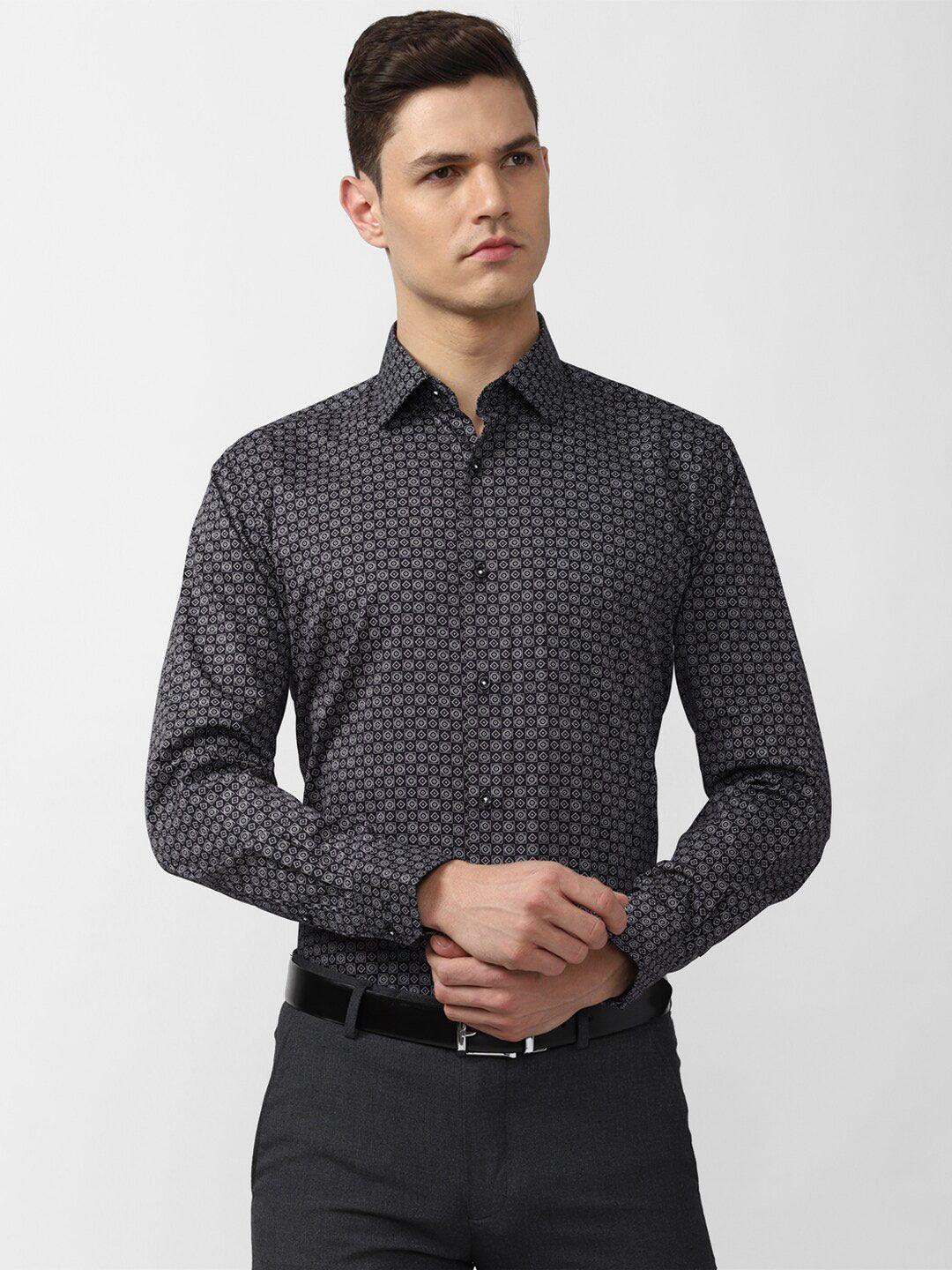 van heusen men grey geometric print formal regular fit cotton formal shirt