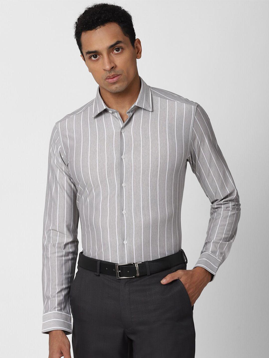 van heusen men grey slim fit striped formal shirt