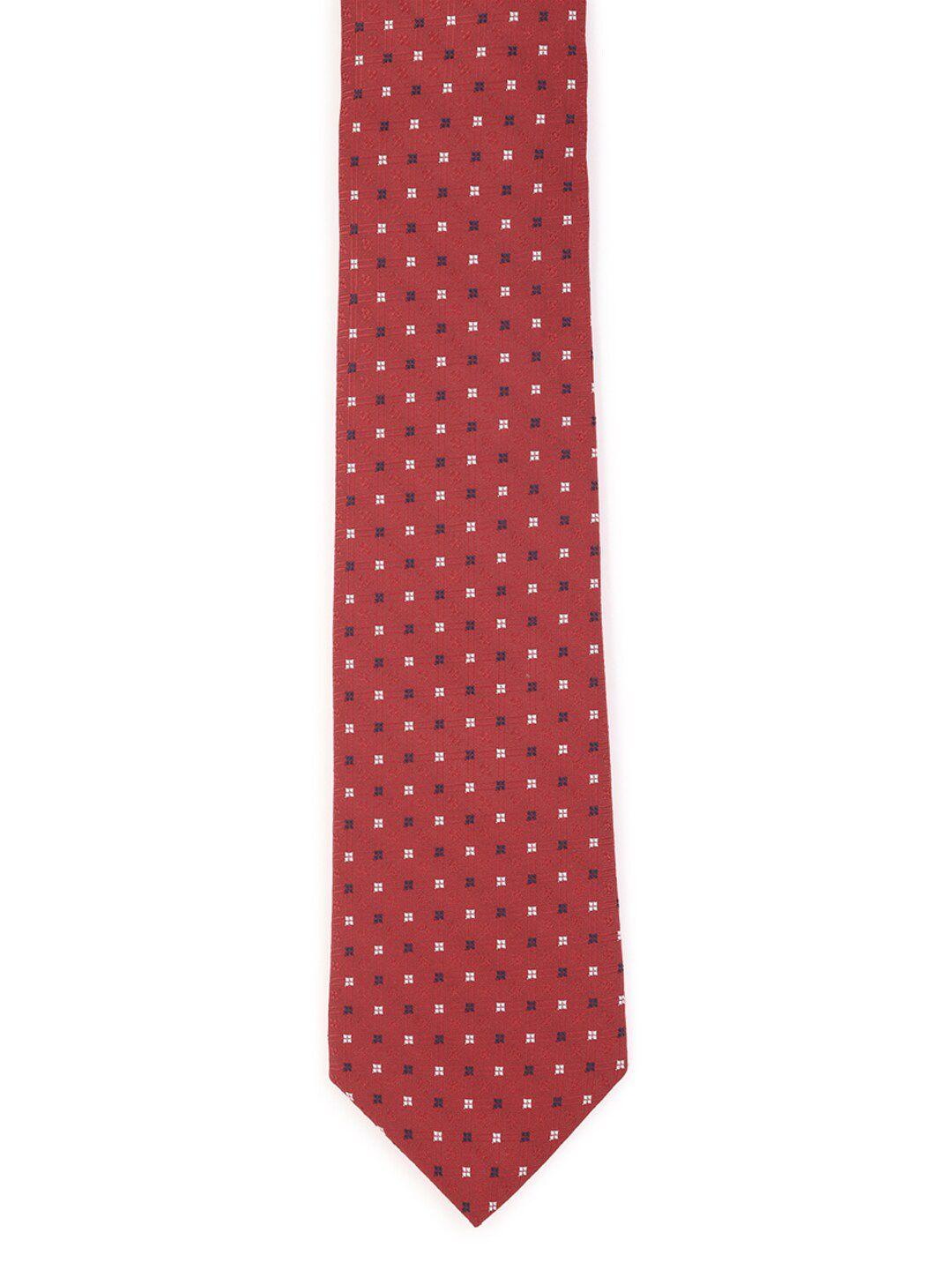 van heusen men maroon & white printed skinny tie