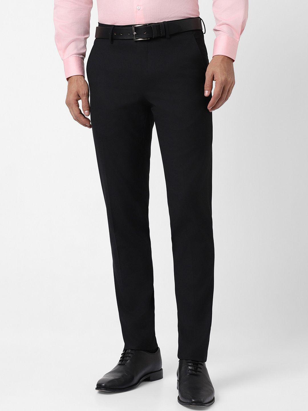 van heusen men mid-raise flat front slim fit formal trousers