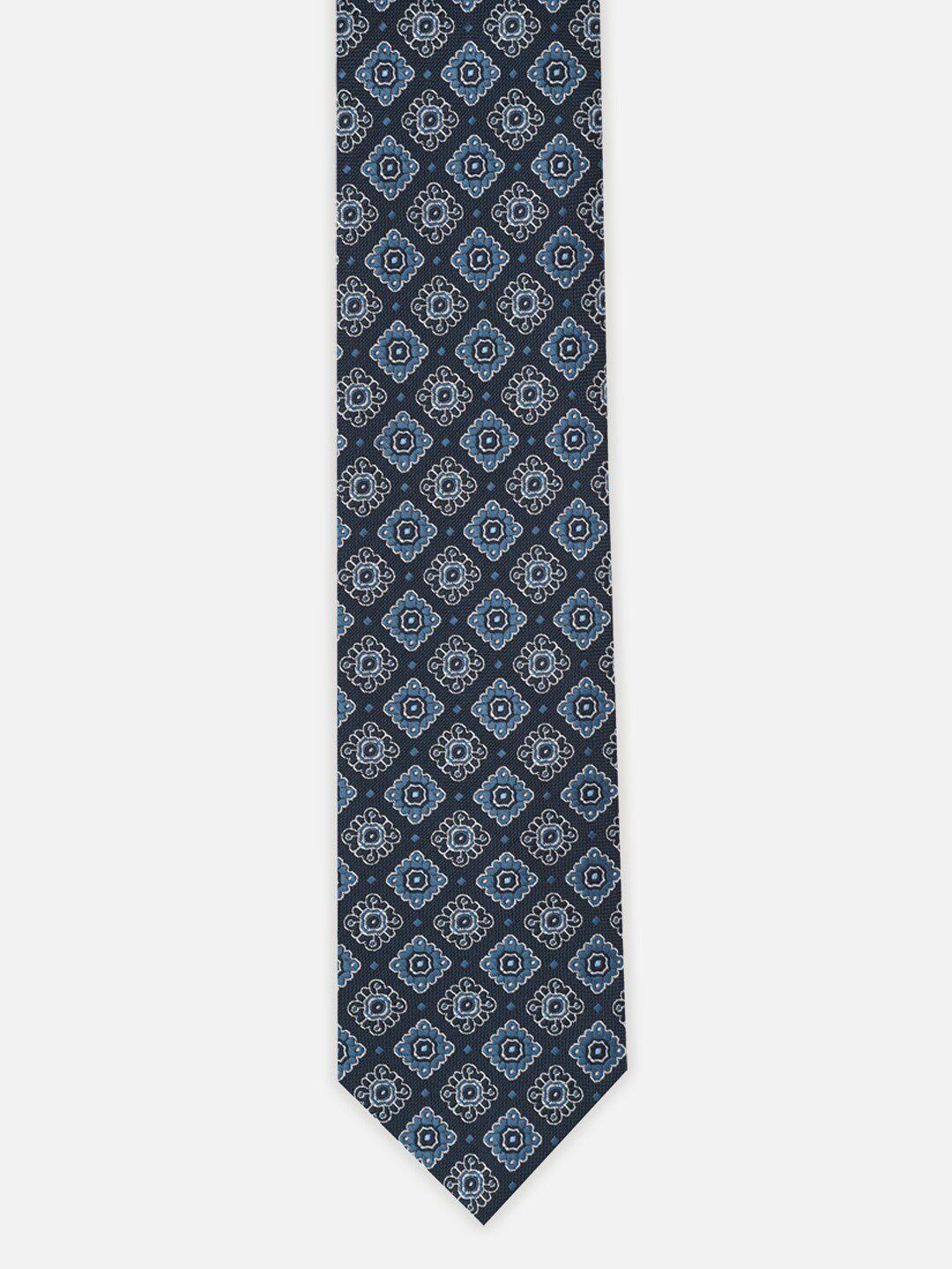 van heusen men navy blue & off white printed skinny tie