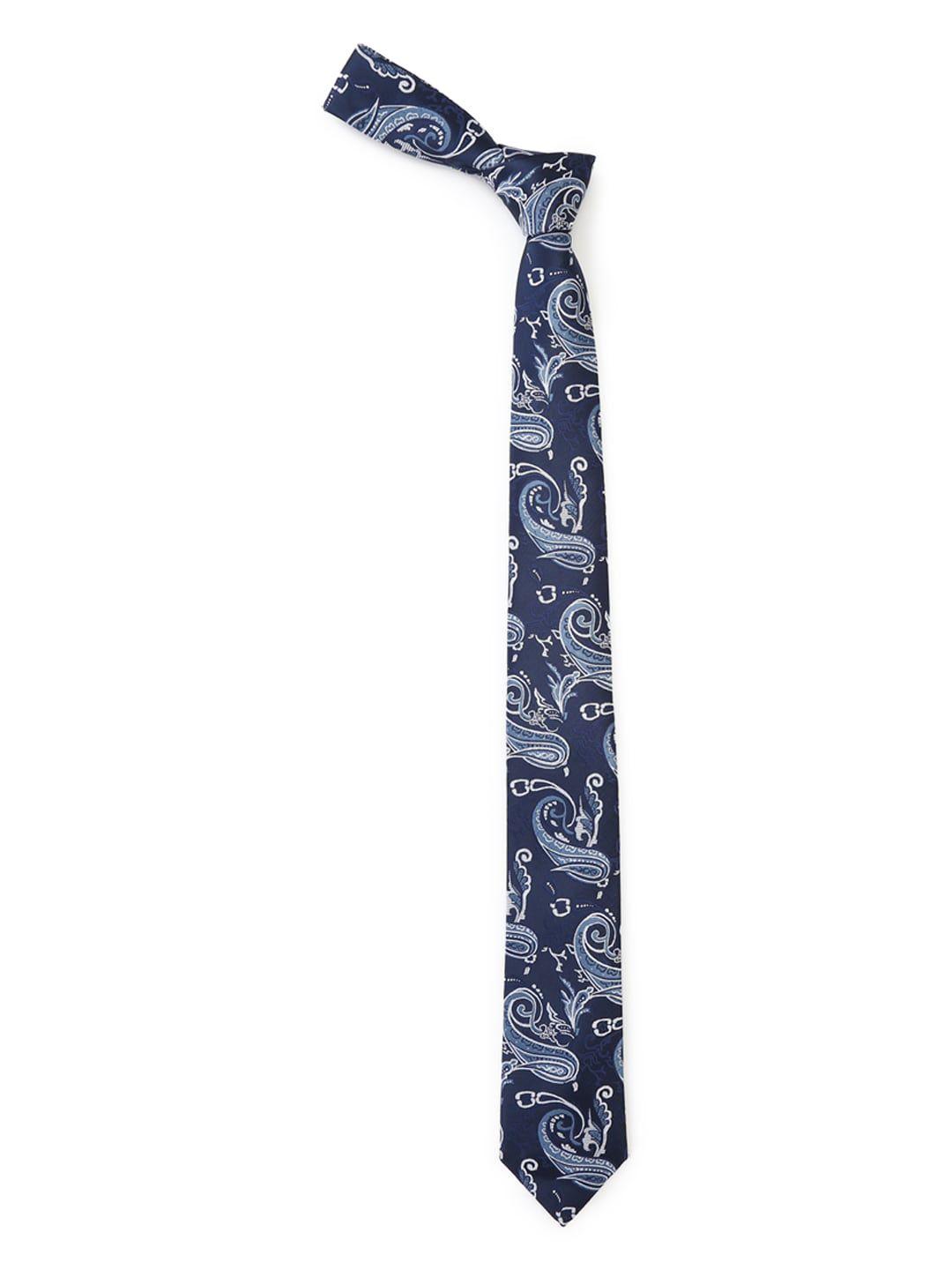 van heusen men navy blue & white printed broad tie