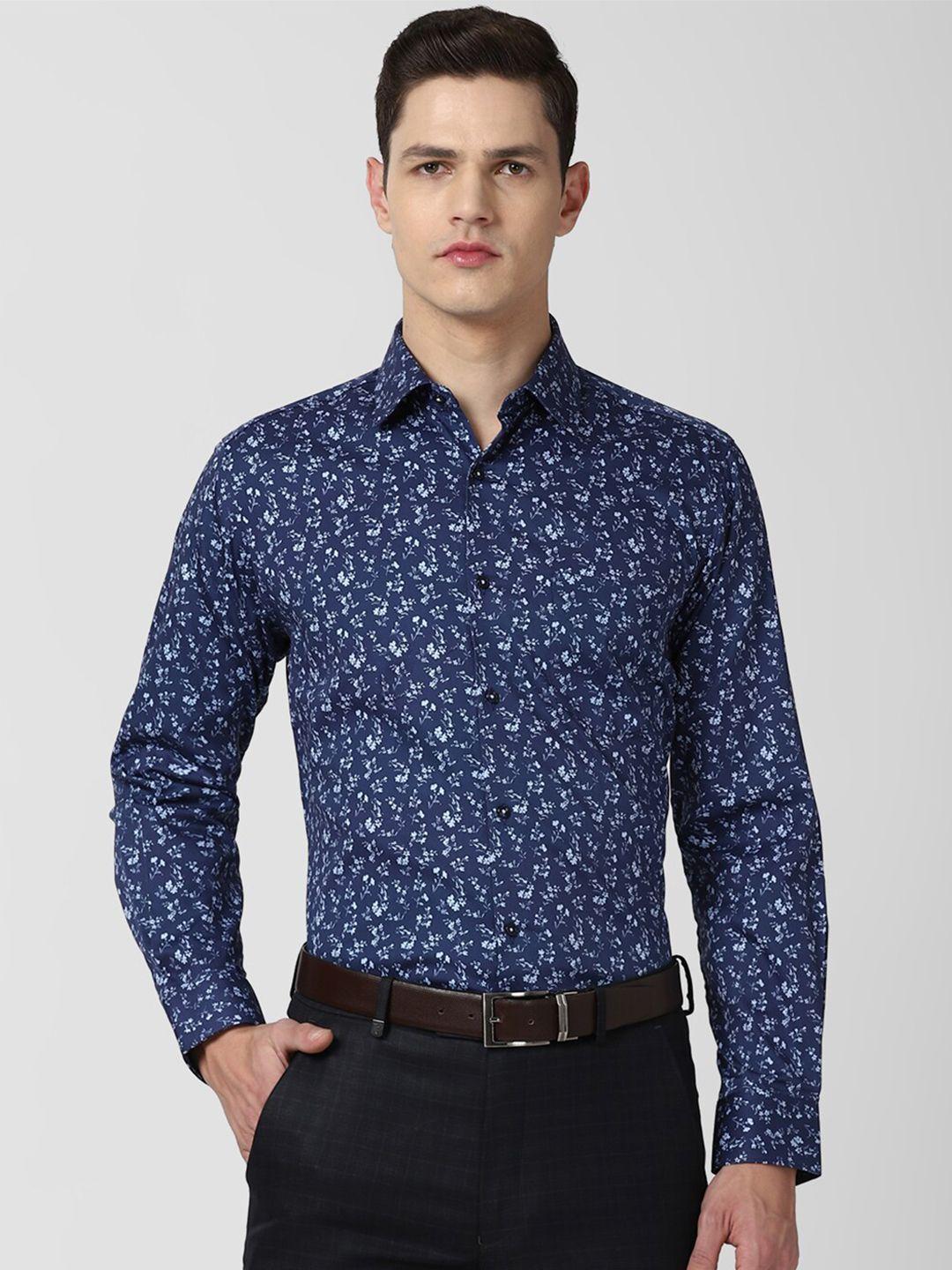 van heusen men navy blue floral printed pure cotton formal shirt