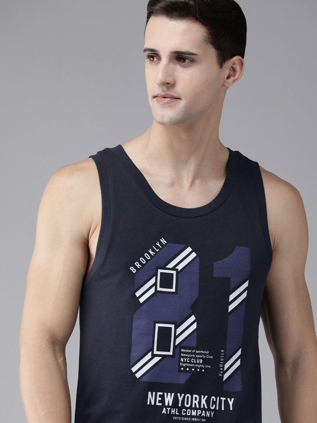 van heusen men navy blue printed innerwear vest