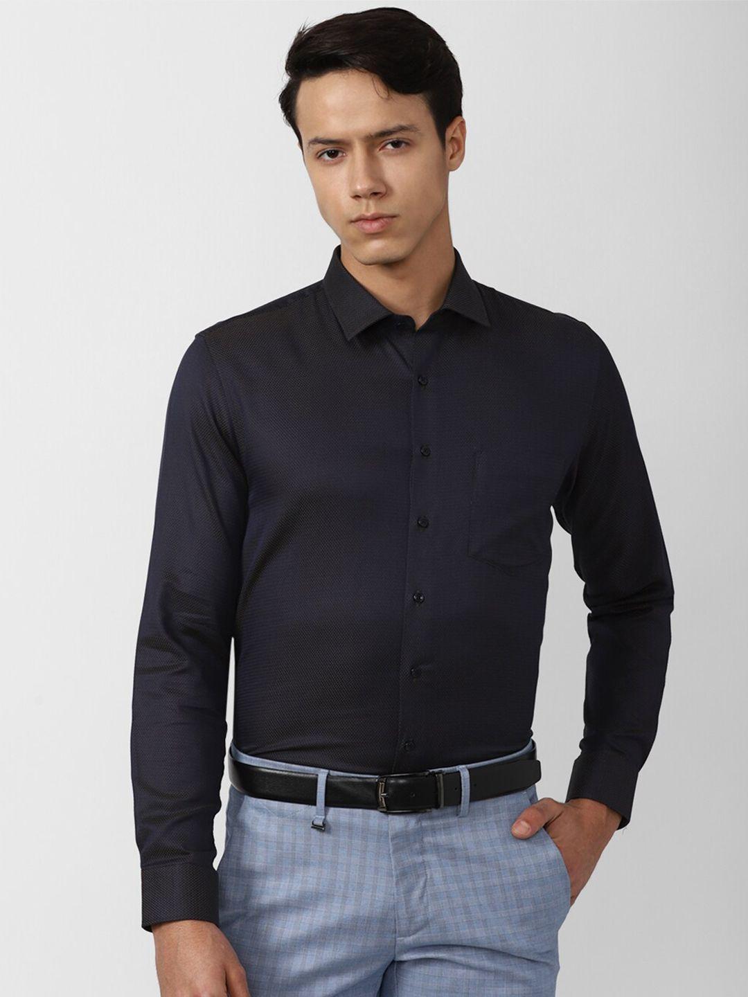 van heusen men navy blue slim fit pure cotton formal shirt