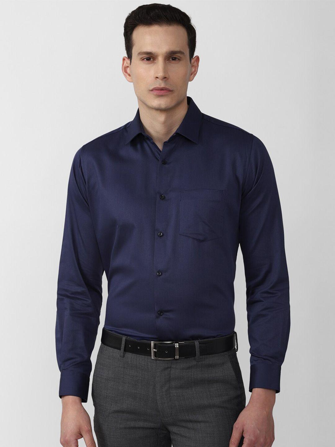 van heusen men navy blue solid cotton formal shirt
