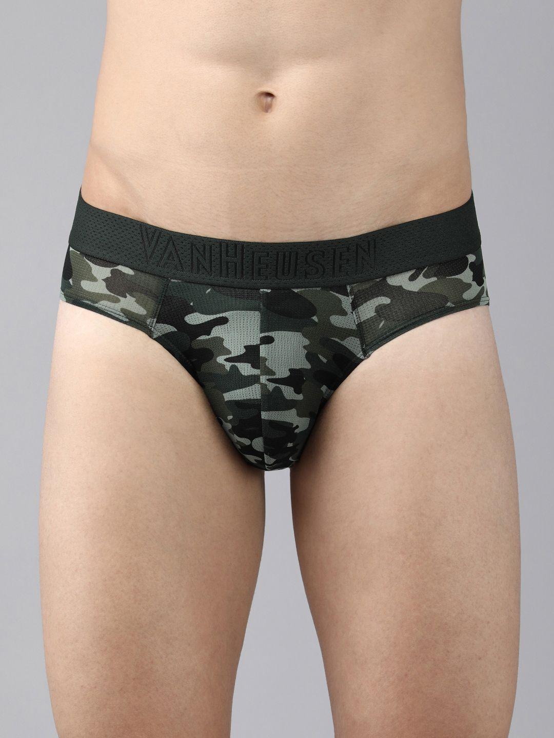 van heusen men olive green & grey camouflage printed breathable solid brief- 8905325597230