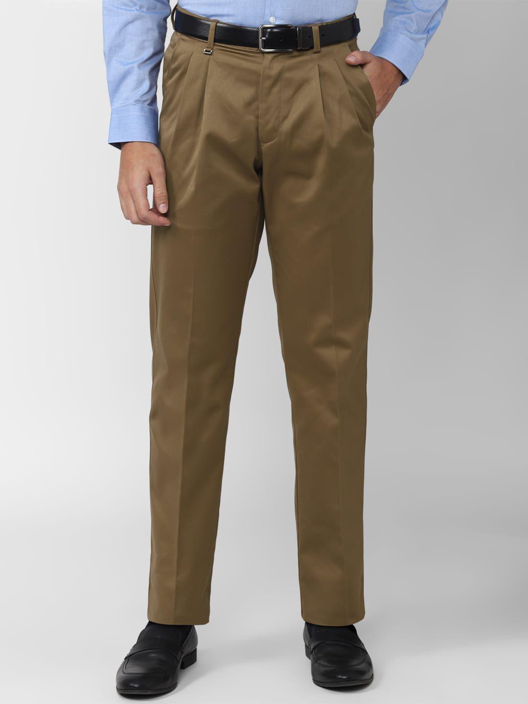 van heusen men olive green pleated trousers