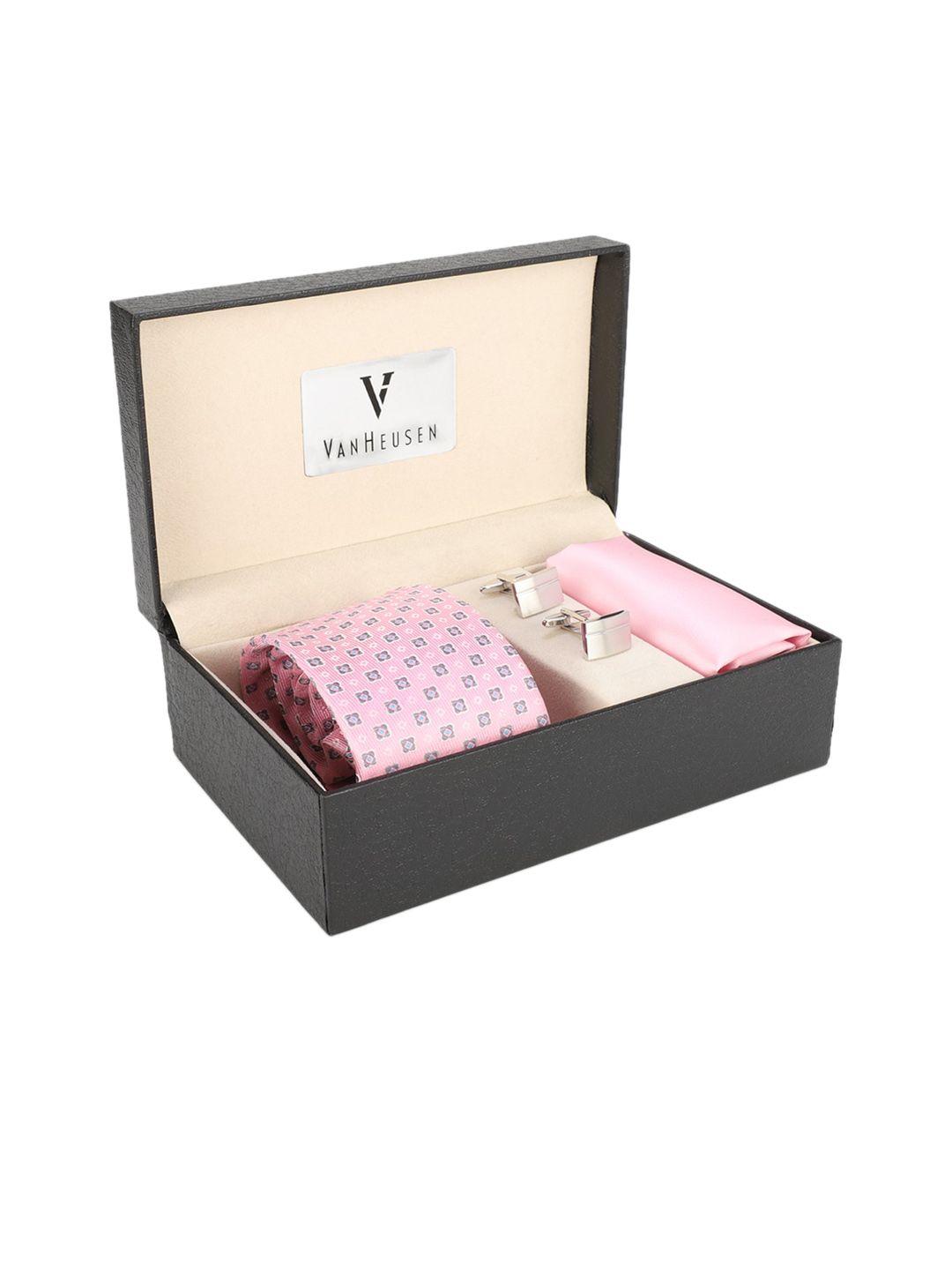 van heusen men pack of 3 pink & silver formal accessory gift set