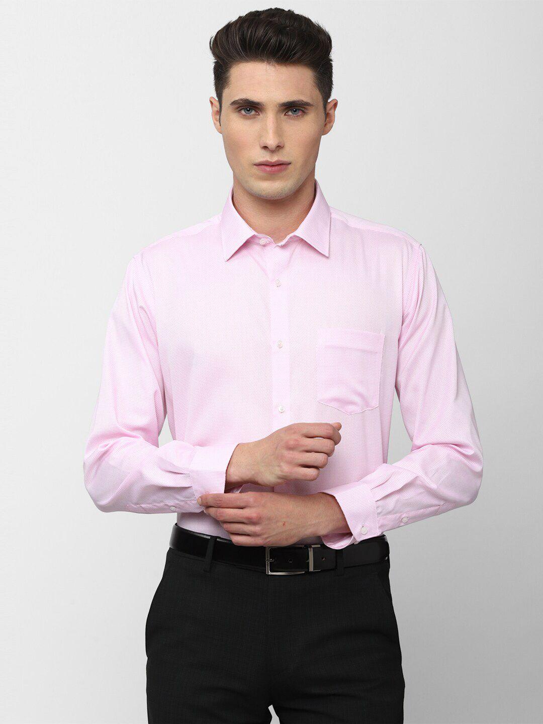 van heusen men pink regular fit solid cotton formal shirt