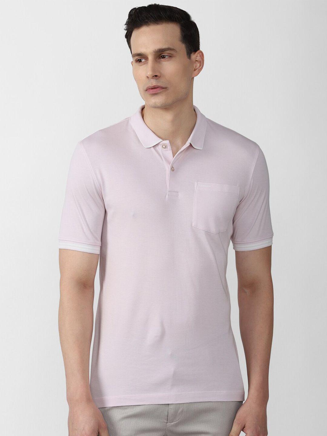 van heusen men pink solid polo collar cotton t-shirt
