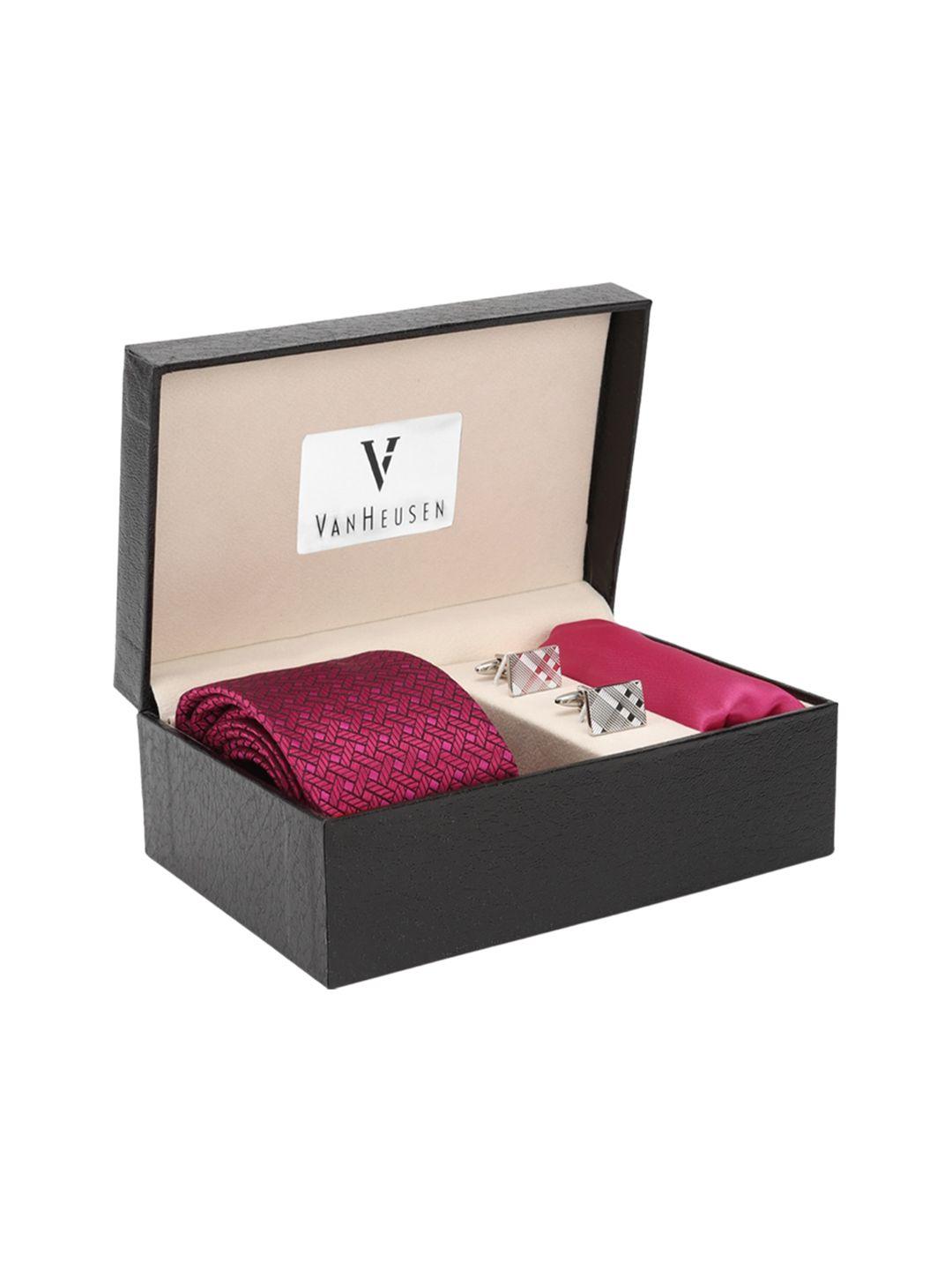 van heusen men printed tie & pocket square with cufflink gift set