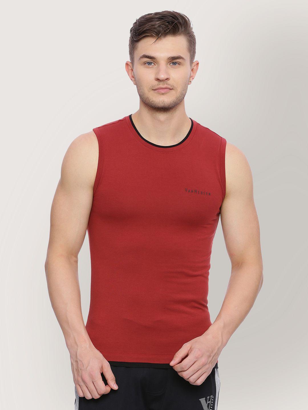 van heusen men red solid quick dry ultra soft gym vest