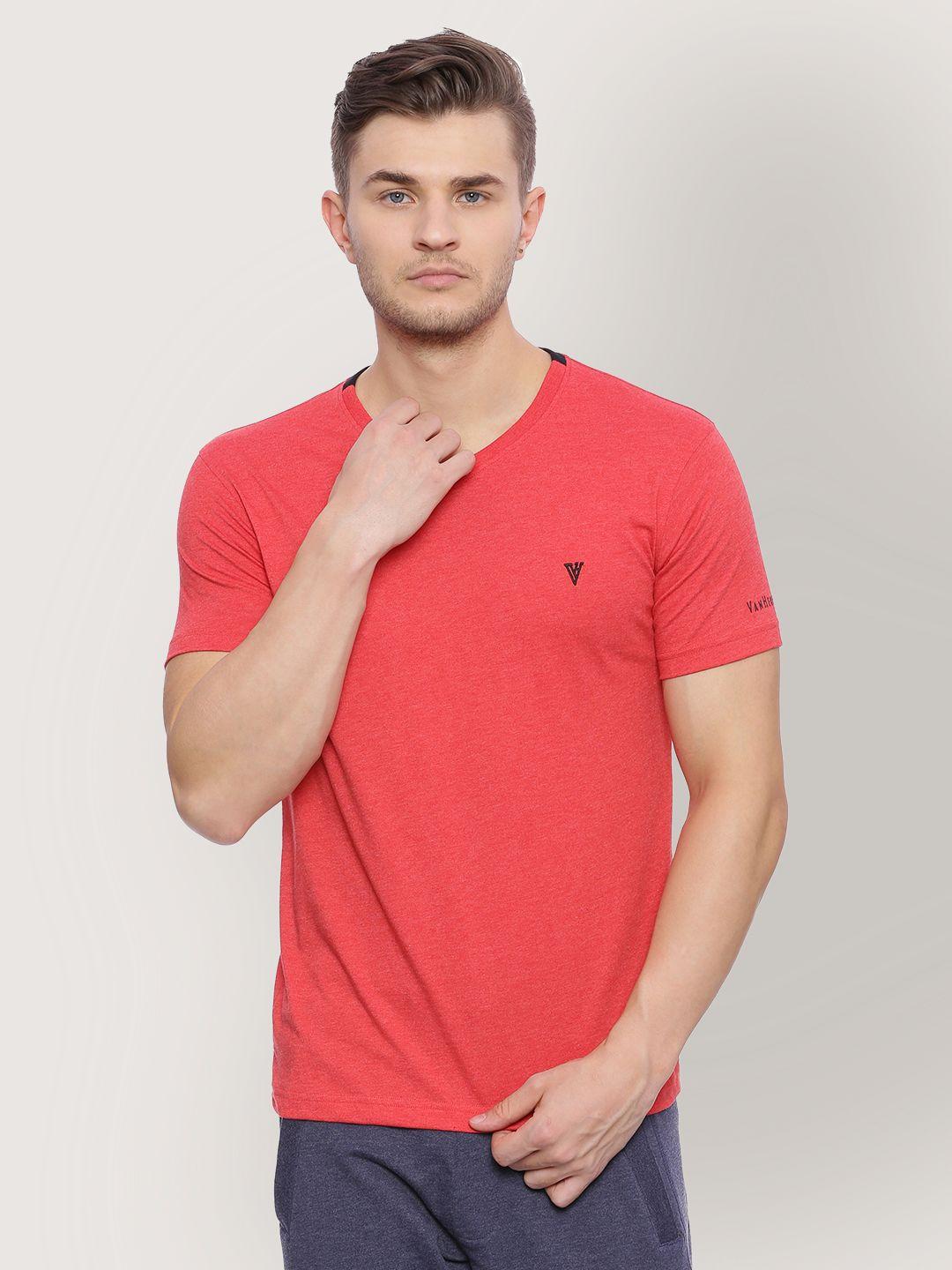 van heusen men red solid v-neck t-shirt