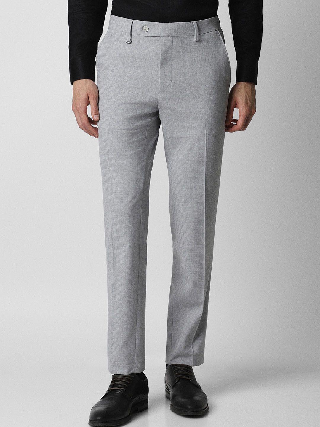 van heusen men slim fit textured mid-rise formal trousers