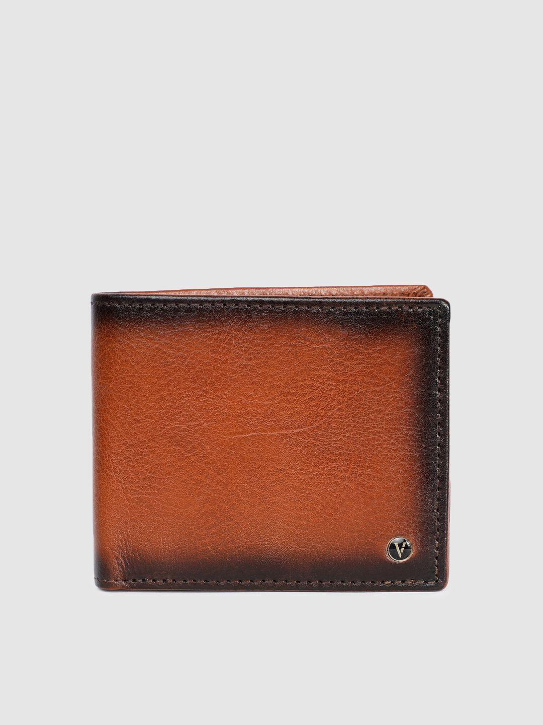 van heusen men tan textured leather two fold wallet