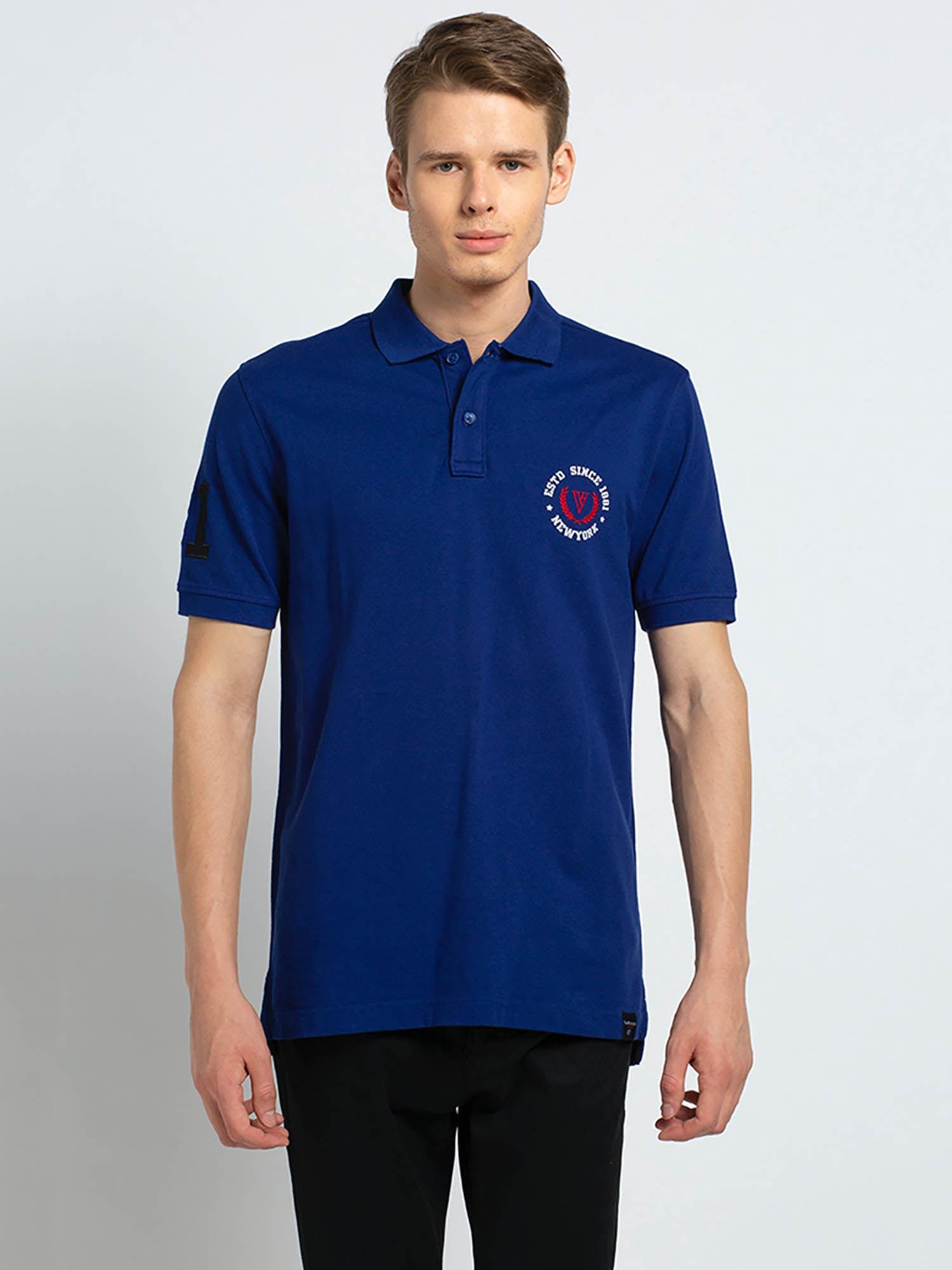 van heusen men varsity inspired & short sleeve polo t-shirt - blue