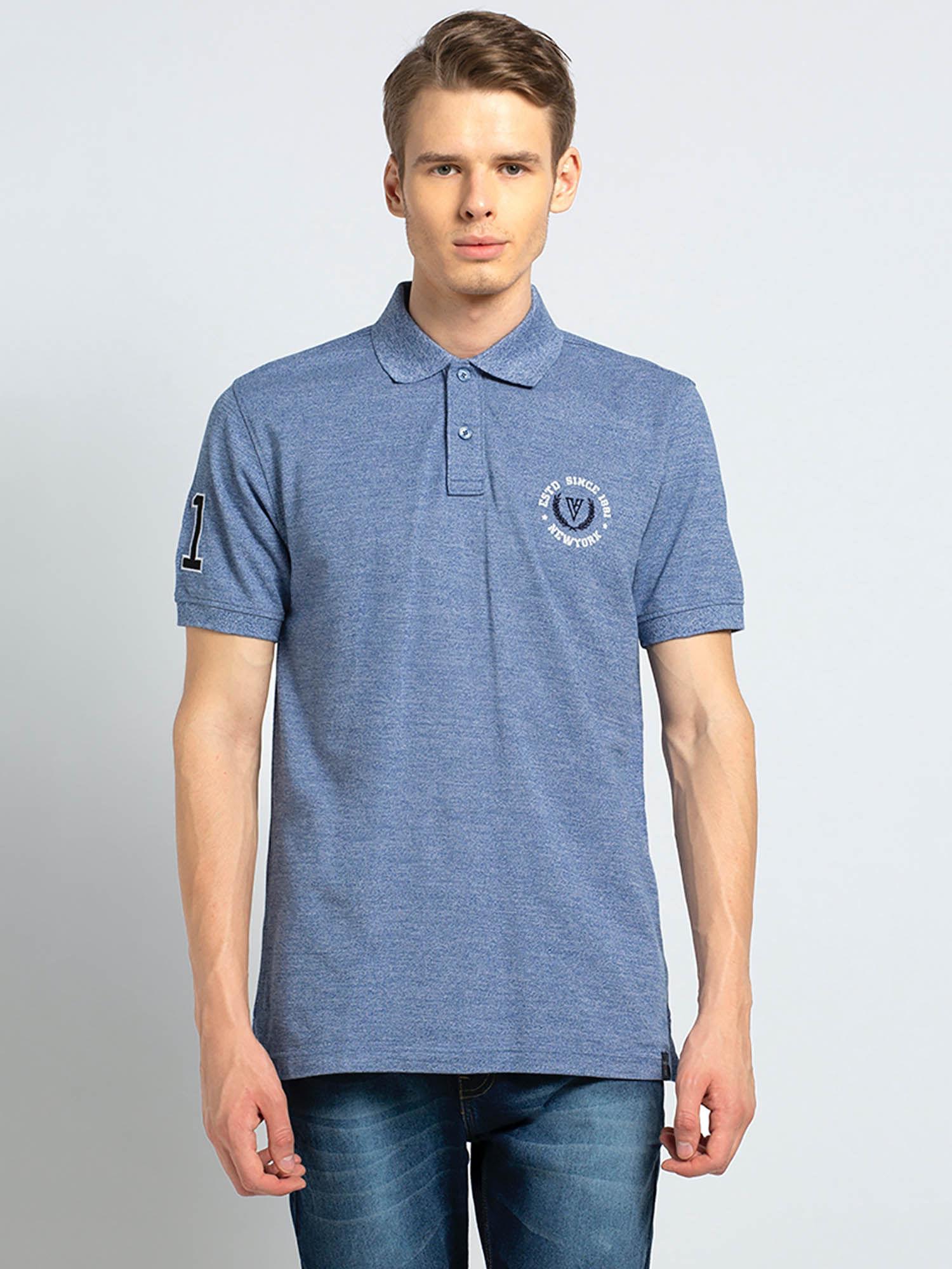 van heusen men varsity inspired & short sleeve polo t-shirt - blue