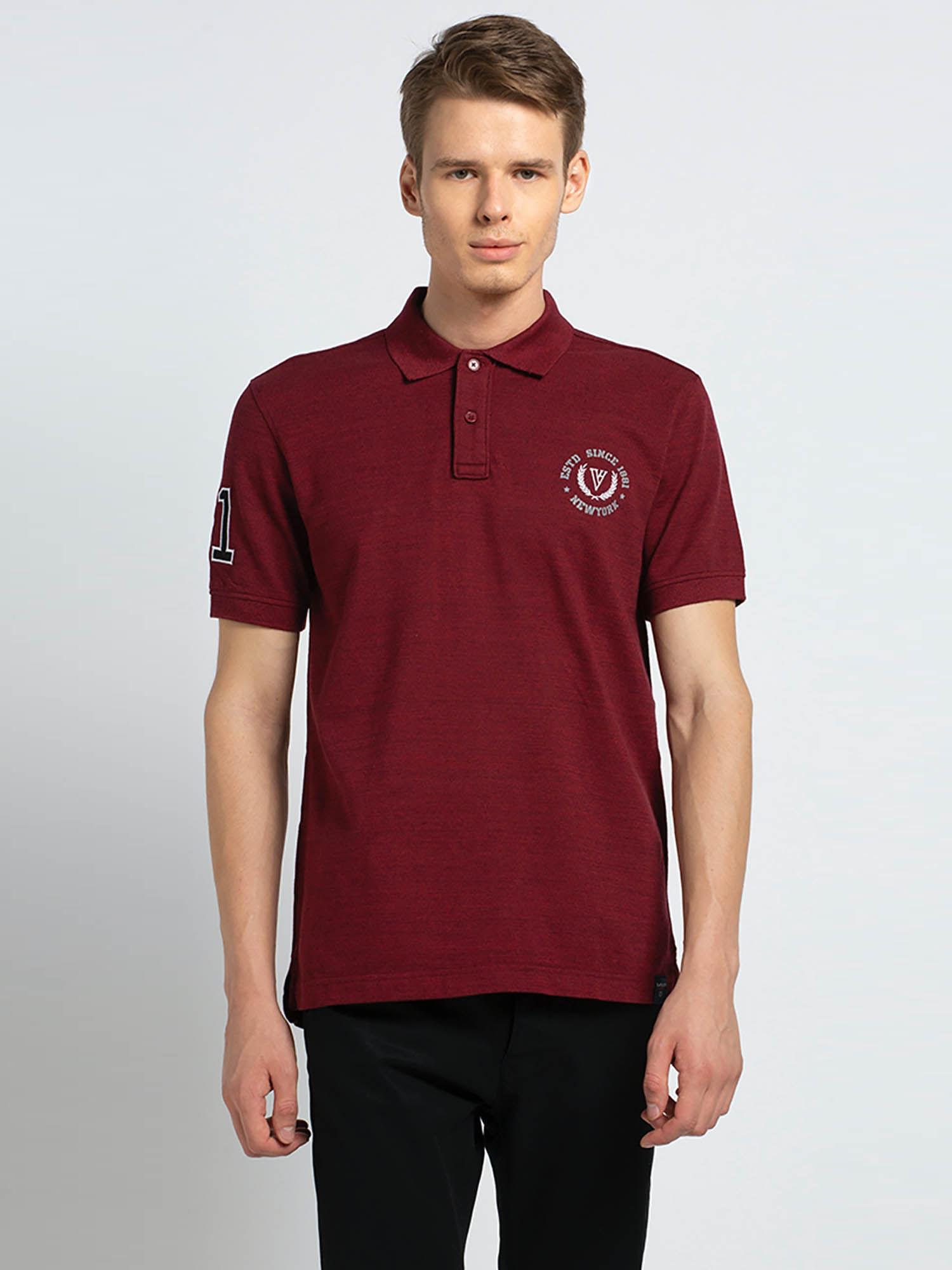 van heusen men varsity inspired & short sleeve polo t-shirt - maroon