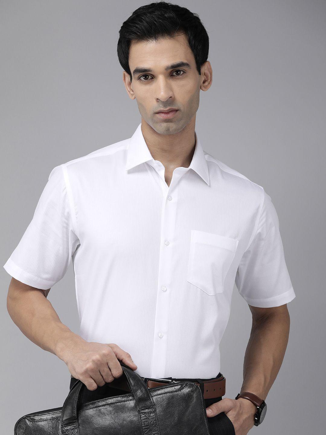 van heusen men white classic opaque striped pure cotton formal shirt