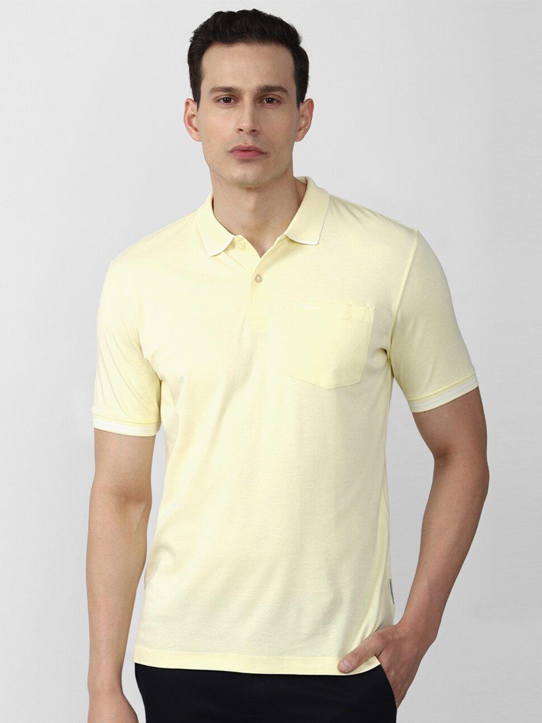 van heusen men yellow solid polo collar t-shirt