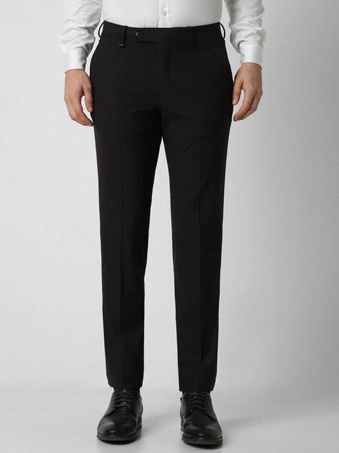 van heusen mid black slim fit checks trousers