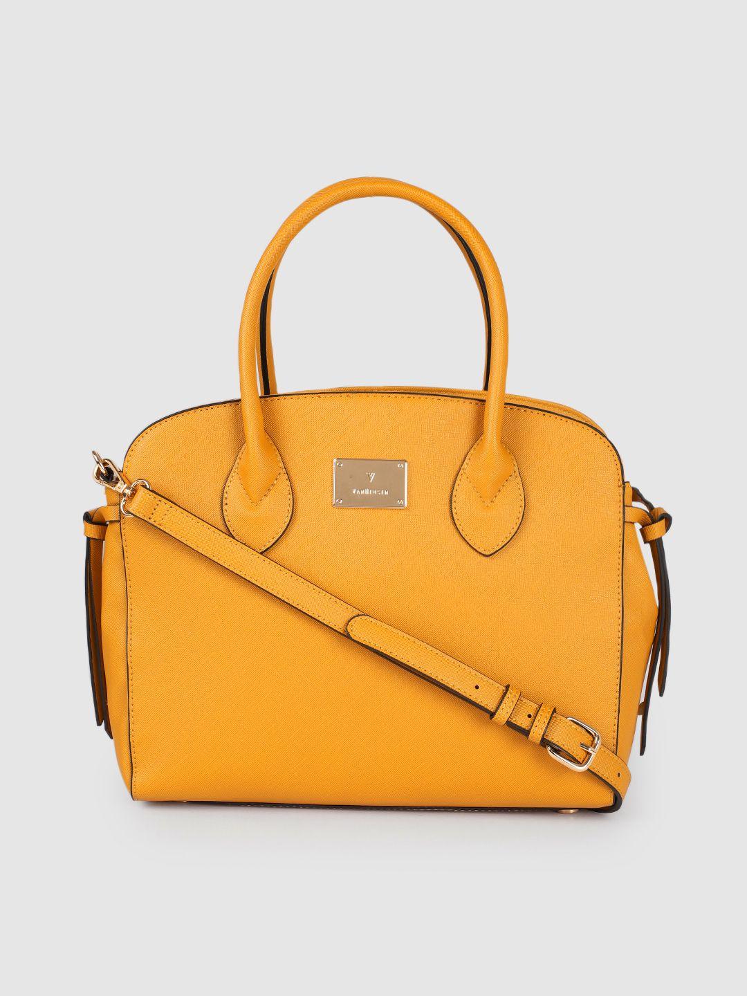 van heusen mustard yellow solid structured handheld bag