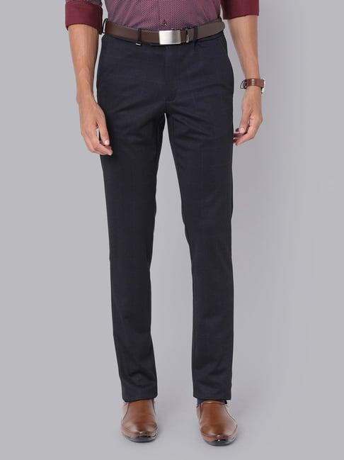 van heusen navy  slim fit checks trousers