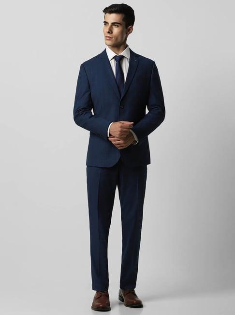 van heusen navy blue slim fit checks two piece suit