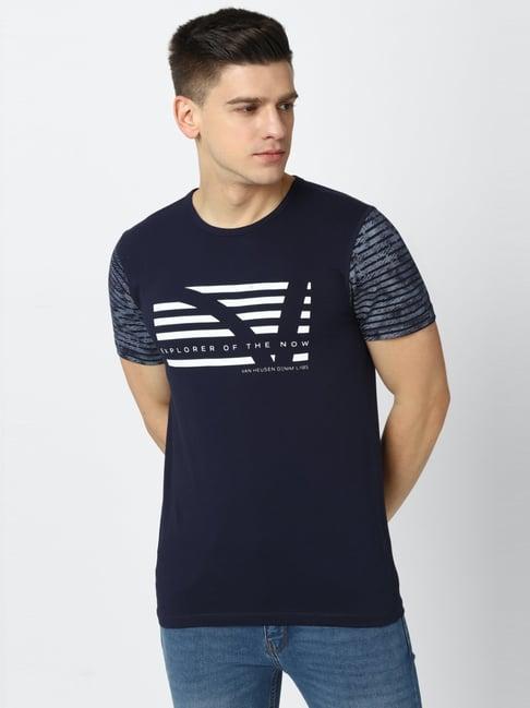 van heusen navy cotton regular fit printed t-shirts