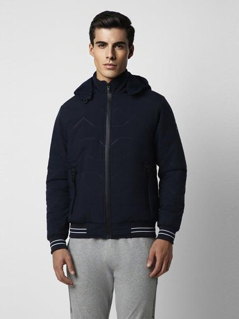 van heusen navy cotton regular fit quilted hooded jacket