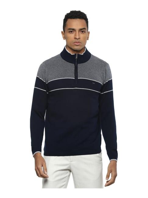 van heusen navy cotton regular fit self pattern sweater