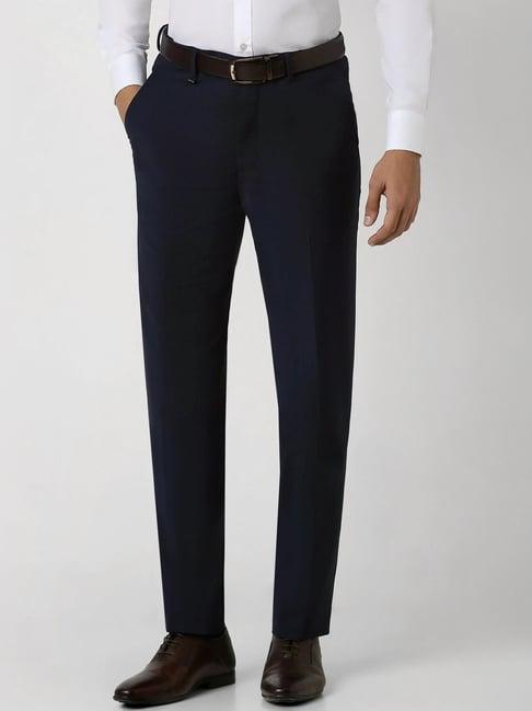 van heusen navy cotton regular fit trousers