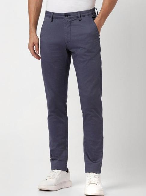 van heusen navy cotton skinny fit texture trousers