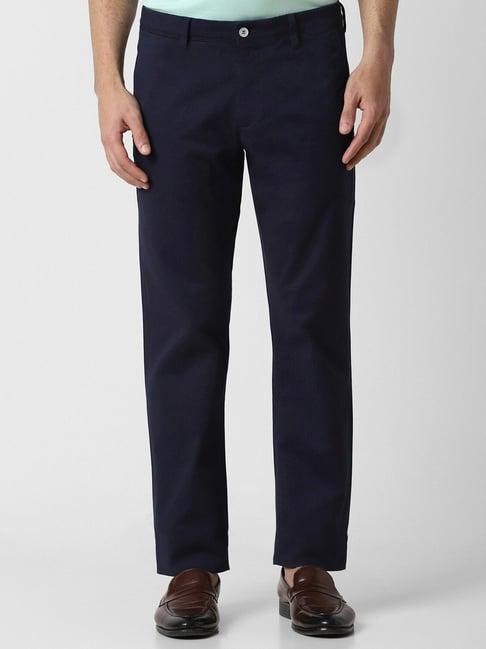 van heusen navy cotton slim fit trousers