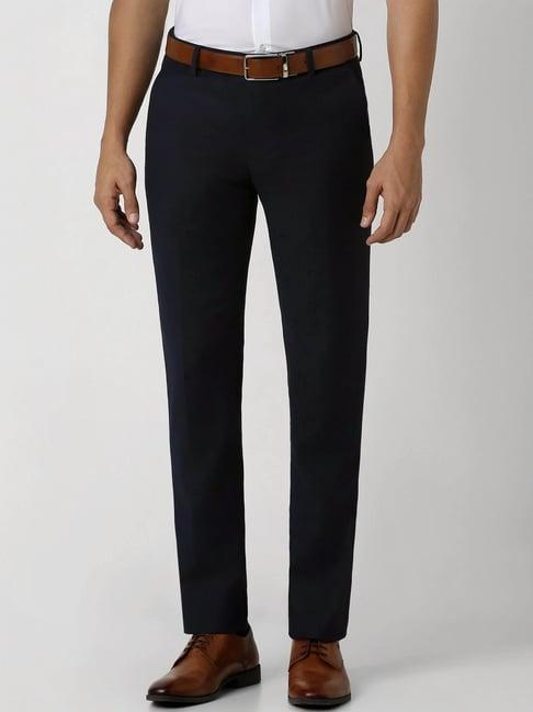 van heusen navy cotton slim fit trousers