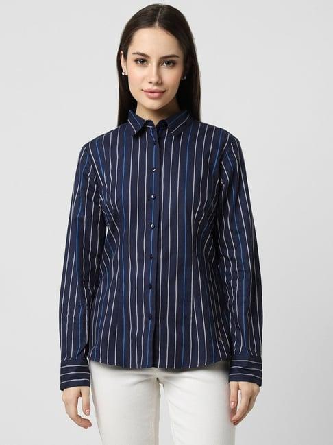 van heusen navy cotton striped formal shirt